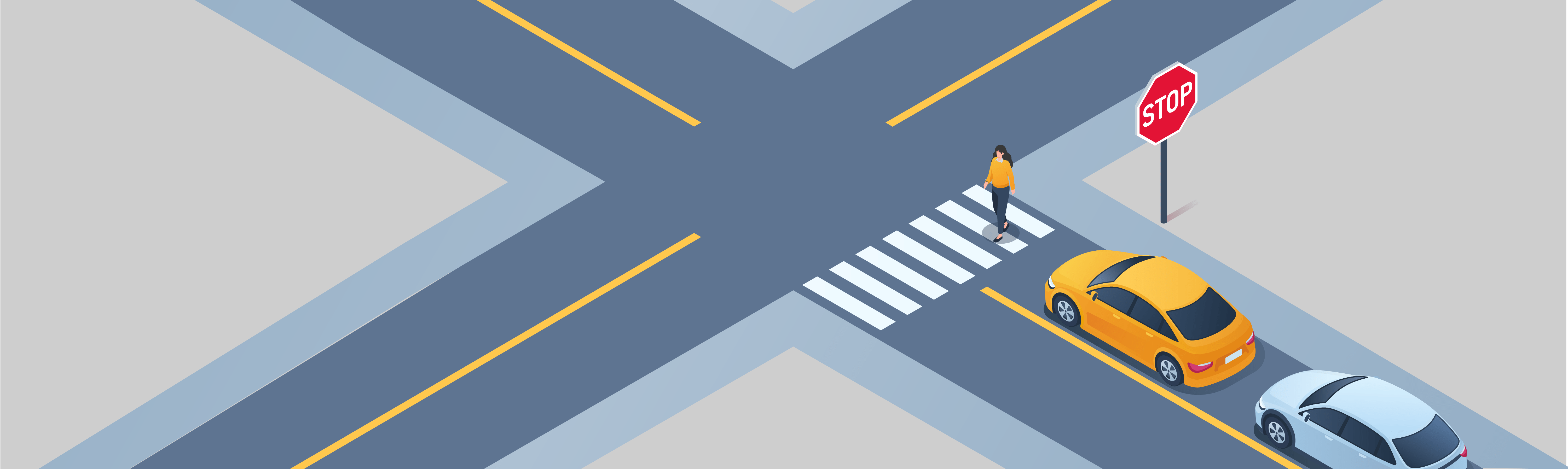Changement de position - Que devez-vous faire lorsque vous vous approchez d’un véhicule arrêté qui laisse les piétons traverser la route à l’intersection ?